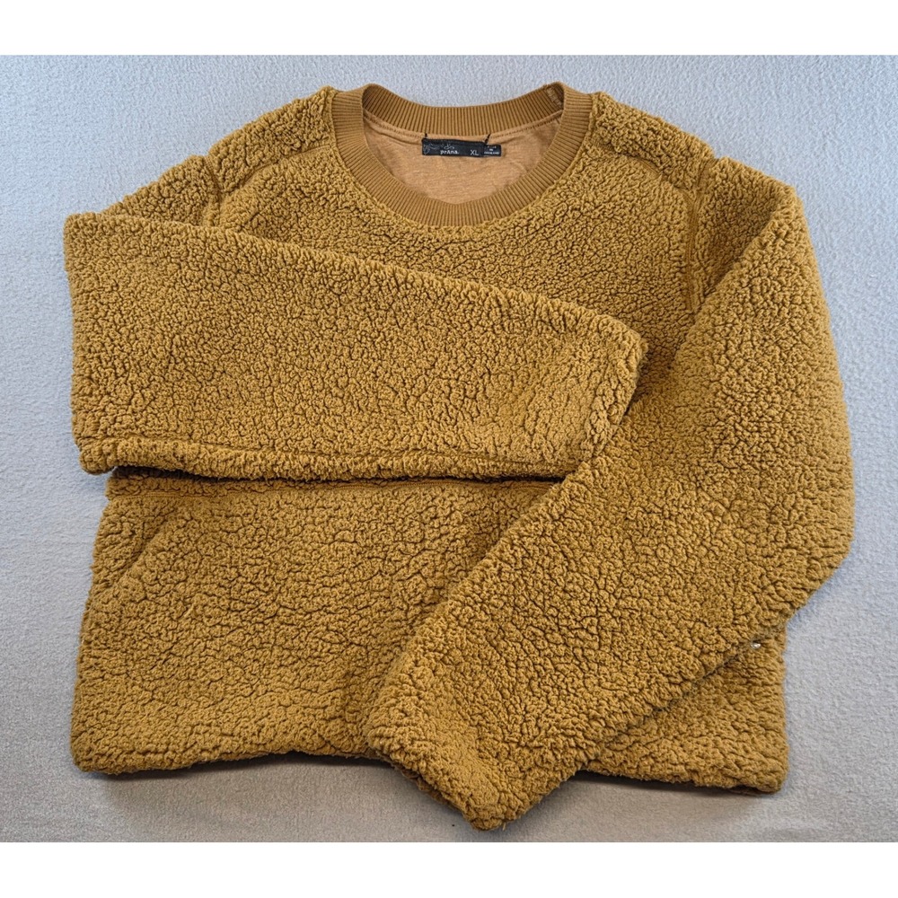Prana Polar Escape Sweatshirt Kangaroo Pocket Reversible Crew Neck Tan Womens XL